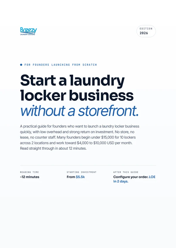 Cover of the Breezy Founder's Guide for new laundry locker founders